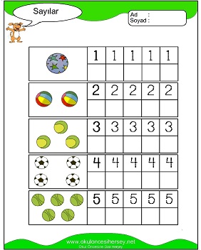 okul öncesi 1 sayısı çizgi çalışması